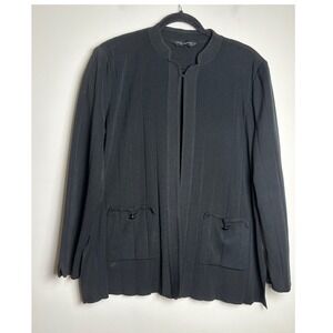 Ming Wang Womens Knit Cardigan Jacket XL Black Ribbed Open Front Career Classic